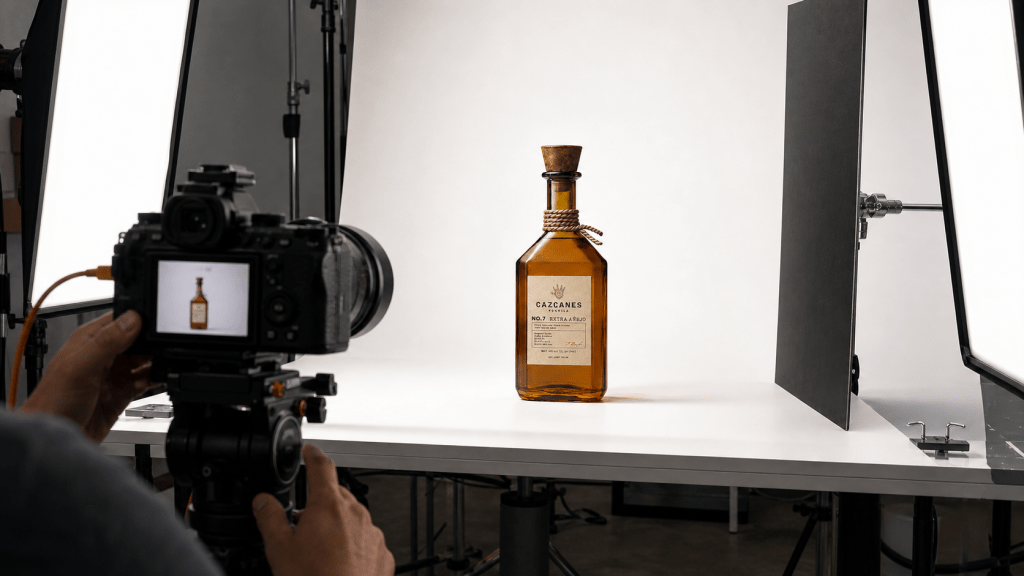 Studio capture stage with the physical bottle